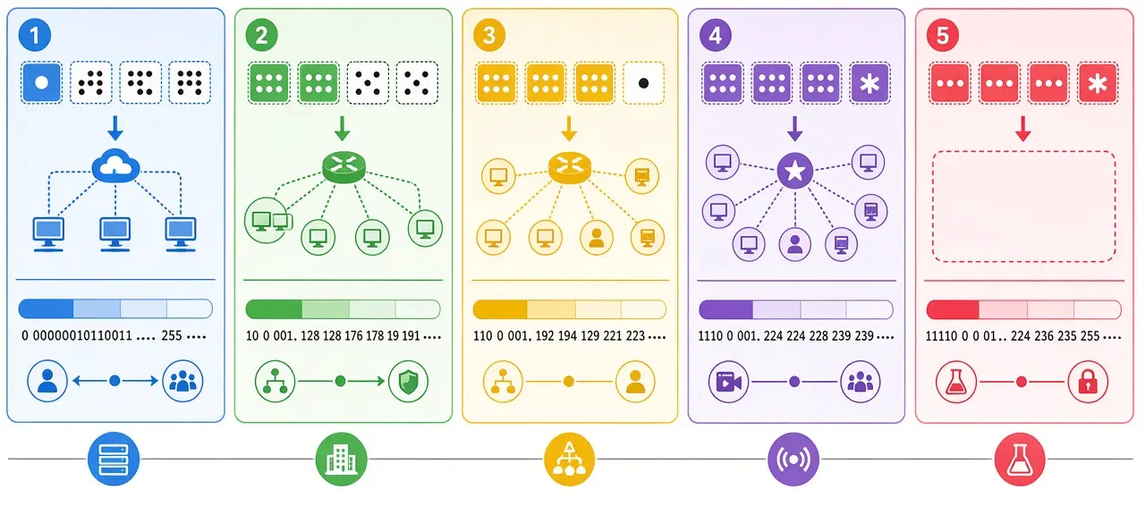 IP address classes (A, B, C, D, E) and classful addressing explained